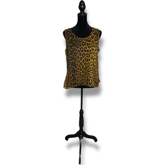 Working Girl Chic Leopard Print Sheer Tan and Black Breathable Flowy Tank Top - Picture 2 of 15